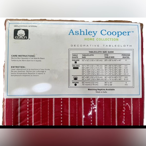 Ashley Cooper Tablecloth Christmas Valentines  Red White Square 52”x 52” NWT - Picture 3 of 6